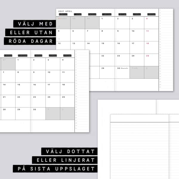 Månadskalender B6 med 103 omslag att välja mellan. Häftad Traveler's notebooks insert i storlek B6.
