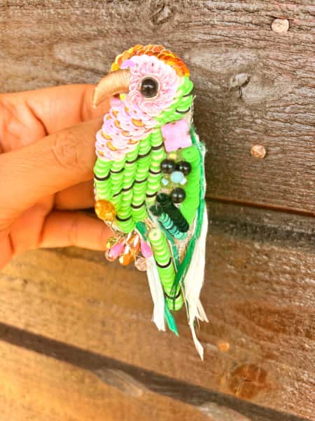 Luxury Hand Embroidered Beaded Green Parrot Brooch Pin: Unique Bird Lover Gift, Christmas gift, Accent for coat, sweater and scarf