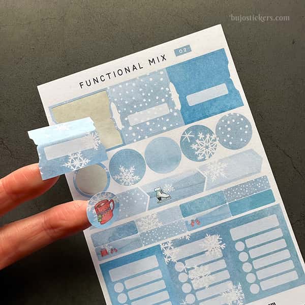 Stickers – Funktionell mix med tabbar, pilar, att göra-listor mm. Vinterdekor.
