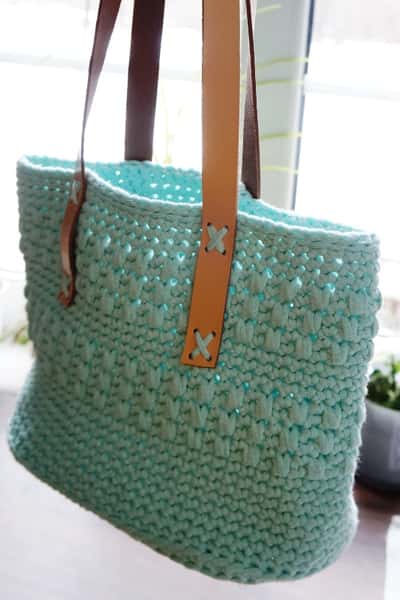 Virkad väska, ljus grön / mint
