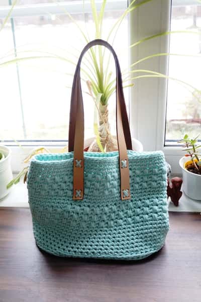 Virkad väska, ljus grön / mint