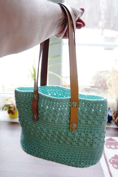 Virkad väska, ljus grön / mint