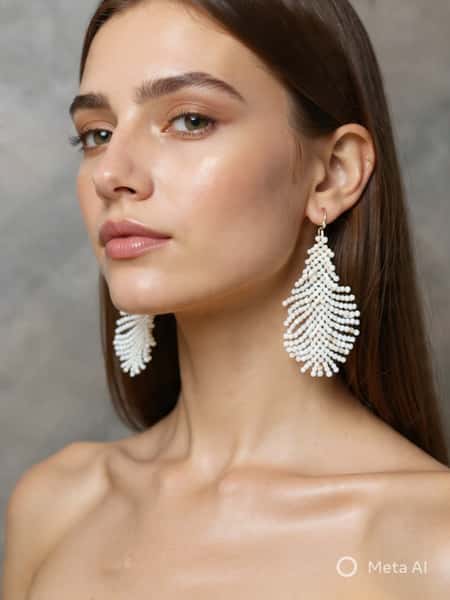 Större fjäderörhängen i silver och pärlemor