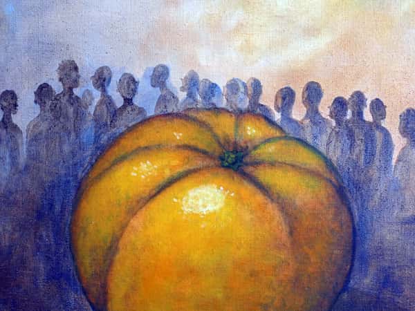 Oljemålning "Frukt" orange citrusfrukt, måleri på duk 30x30 cm