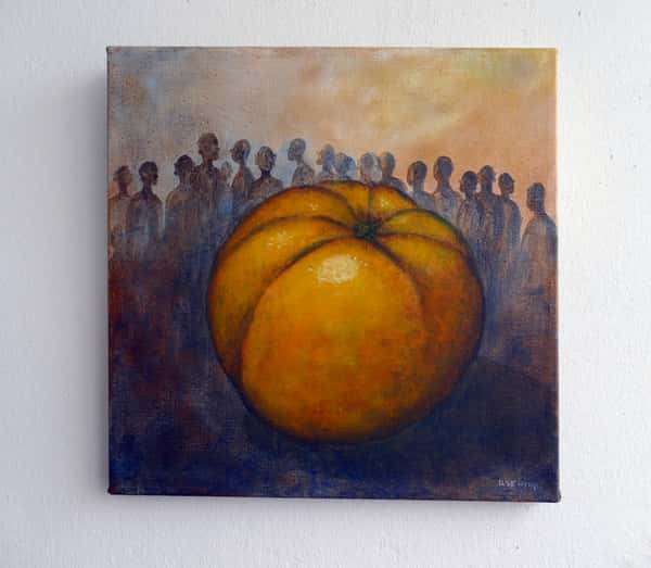 Oljemålning "Frukt" orange citrusfrukt, måleri på duk 30x30 cm