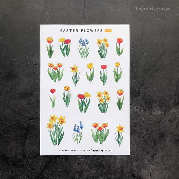 Stickers – Påskliljor, tulpaner och pärlhyacint
