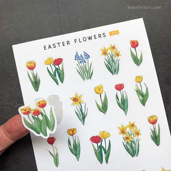Stickers – Påskliljor, tulpaner och pärlhyacint