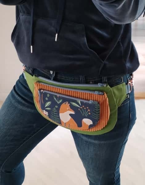 Väska HippBag/ShoulderBag Bältesväska/axelväska med rosa guld detaljer färgglada/grön/brun