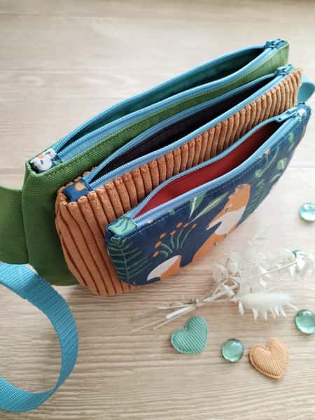 Väska HippBag/ShoulderBag Bältesväska/axelväska med rosa guld detaljer färgglada/grön/brun