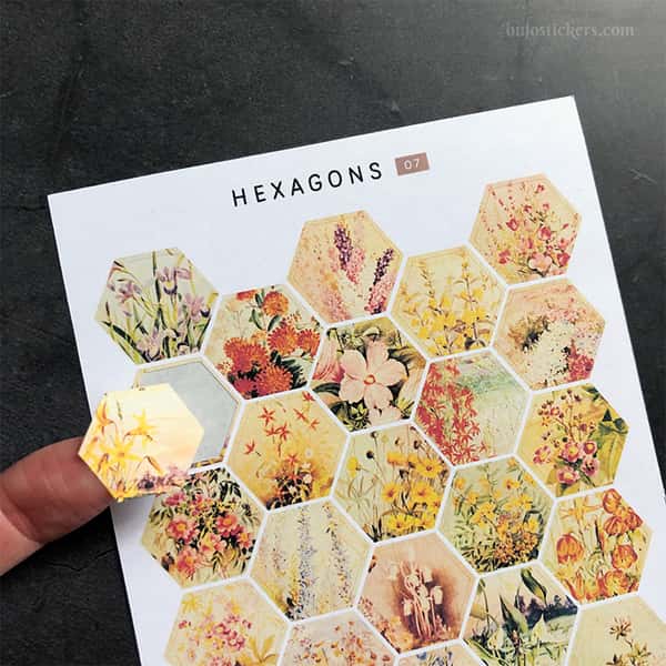 Stickers – Vintage blommotiv i hexagoner