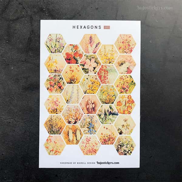 Stickers – Vintage blommotiv i hexagoner