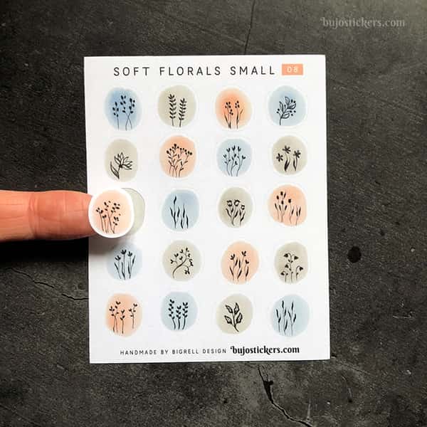 Stickers – Silhuetter av växter och blommor på akvarellcirklar i milda färger