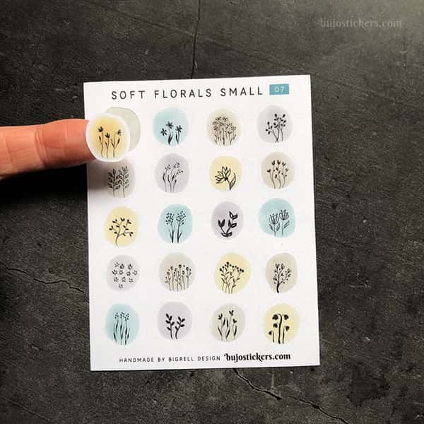 Stickers – Silhuetter av växter och blommor på akvarellcirklar i milda färger