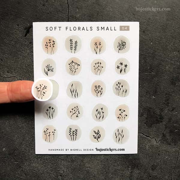 Stickers – Silhuetter av växter och blommor på akvarellcirklar i milda färger