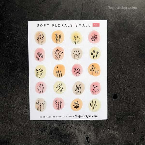 Stickers – Silhuetter av växter och blommor på akvarellcirklar i milda färger