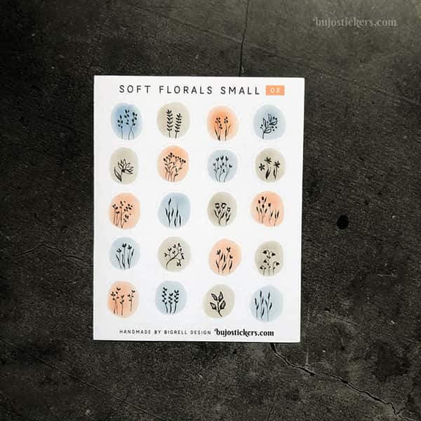 Stickers – Silhuetter av växter och blommor på akvarellcirklar i milda färger