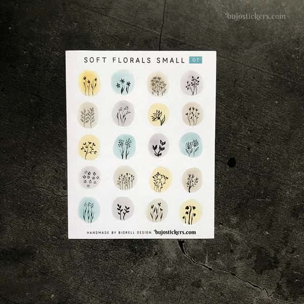 Stickers – Silhuetter av växter och blommor på akvarellcirklar i milda färger