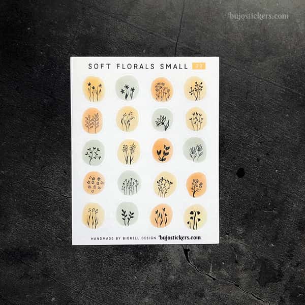 Stickers – Silhuetter av växter och blommor på akvarellcirklar i milda färger