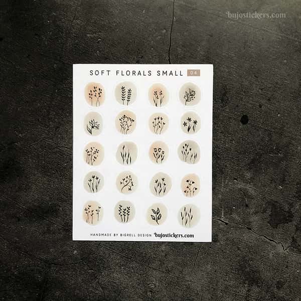 Stickers – Silhuetter av växter och blommor på akvarellcirklar i milda färger
