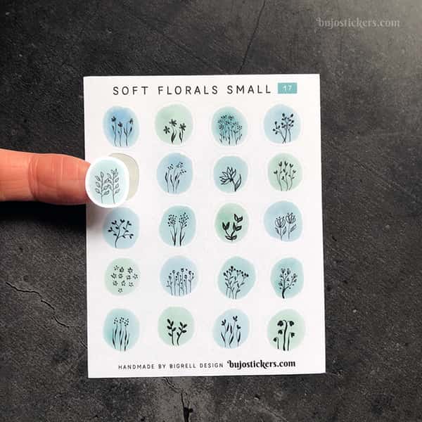 Stickers – Silhuetter av växter och blommor på akvarellcirklar i milda färger