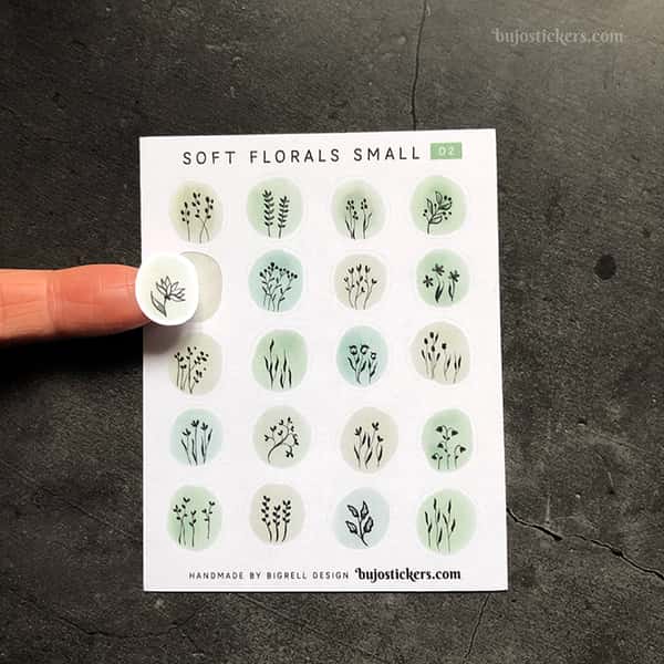 Stickers – Silhuetter av växter och blommor på akvarellcirklar i milda färger