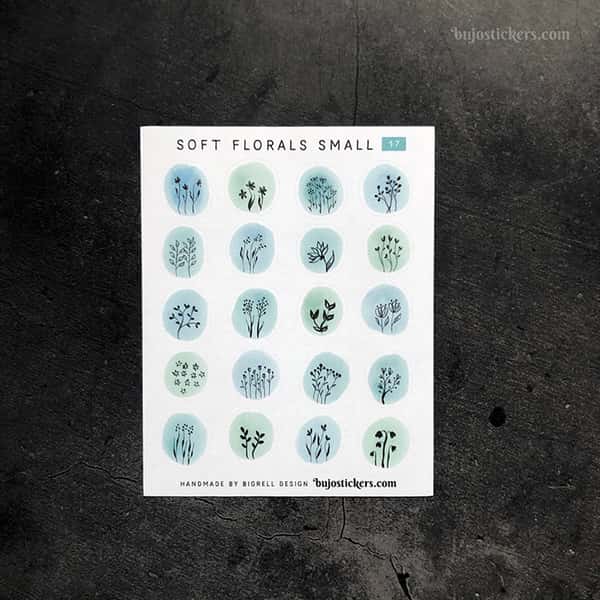 Stickers – Silhuetter av växter och blommor på akvarellcirklar i milda färger
