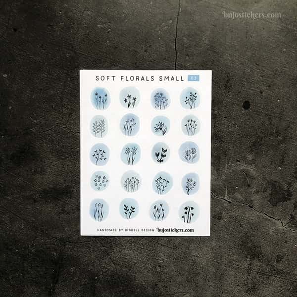 Stickers – Silhuetter av växter och blommor på akvarellcirklar i milda färger