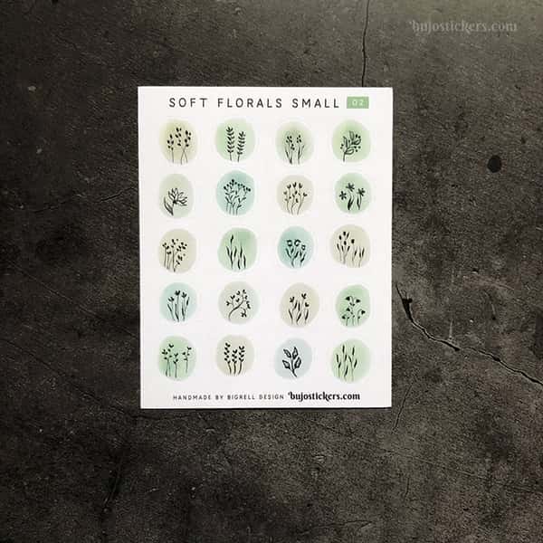 Stickers – Silhuetter av växter och blommor på akvarellcirklar i milda färger