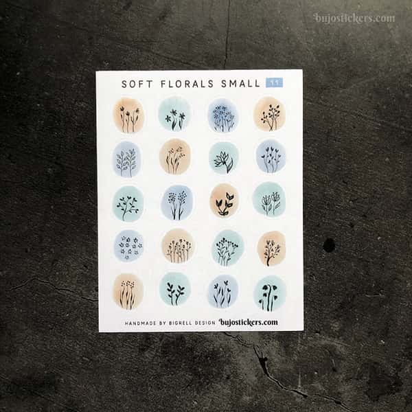 Stickers – Silhuetter av växter och blommor på akvarellcirklar i milda färger