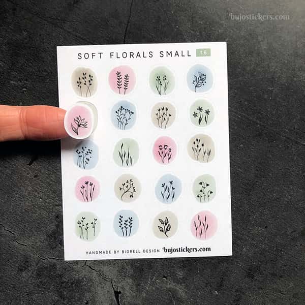 Stickers – Silhuetter av växter och blommor på akvarellcirklar i milda färger