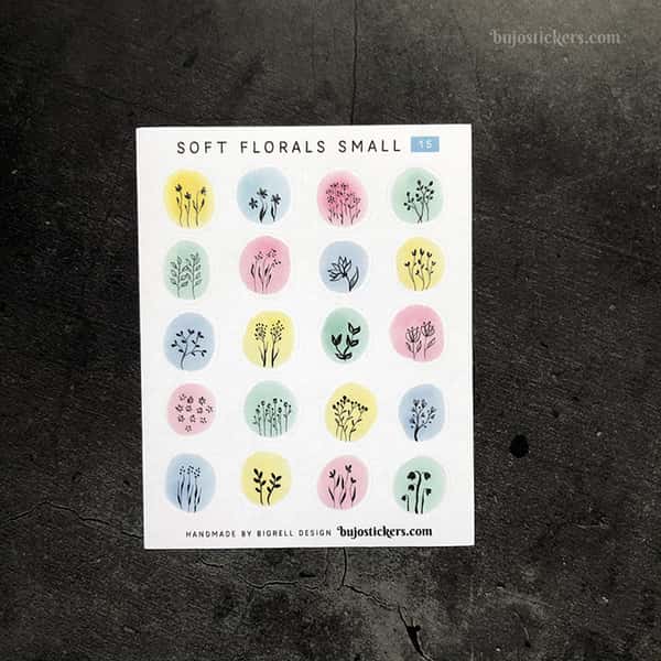 Stickers – Silhuetter av växter och blommor på akvarellcirklar i milda färger