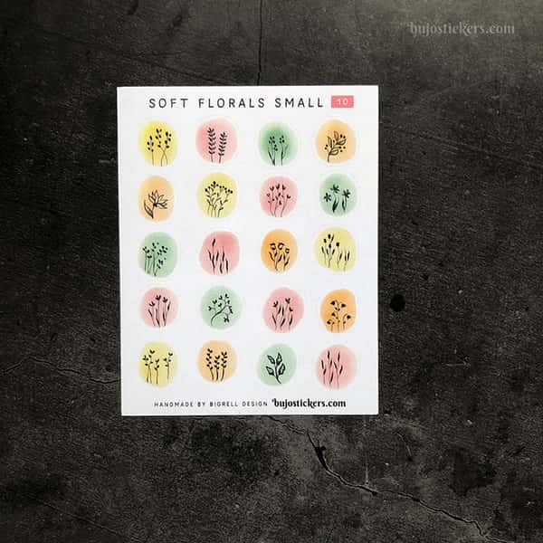 Stickers – Silhuetter av växter och blommor på akvarellcirklar i milda färger