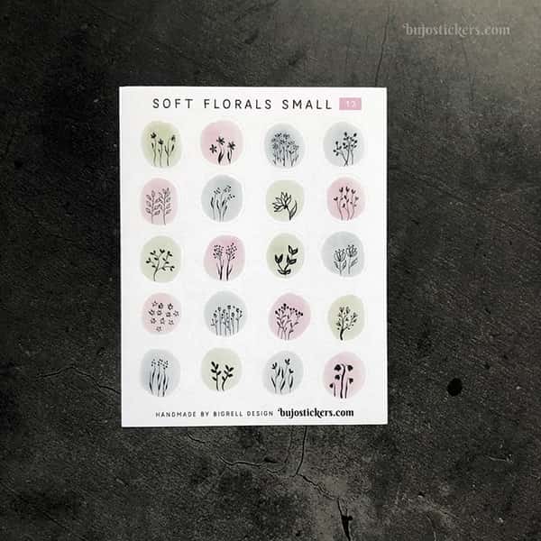 Stickers – Silhuetter av växter och blommor på akvarellcirklar i milda färger