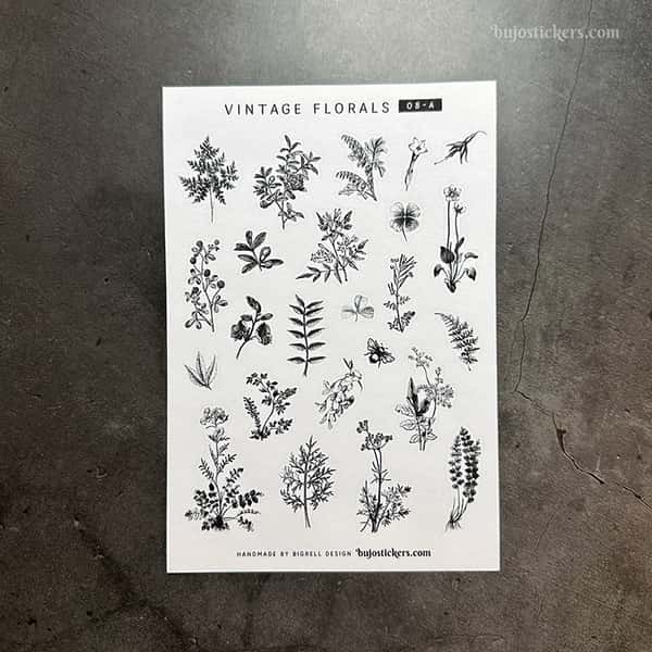 Stickers – Svartvita illustrationer av växter och plantor