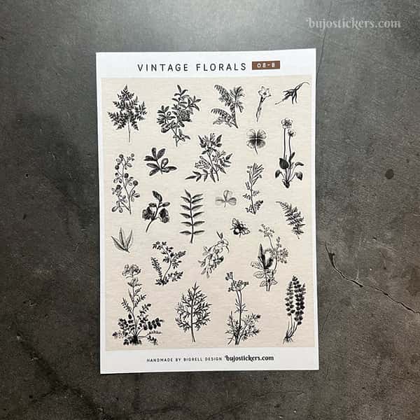 Stickers – Svartvita illustrationer av växter och plantor