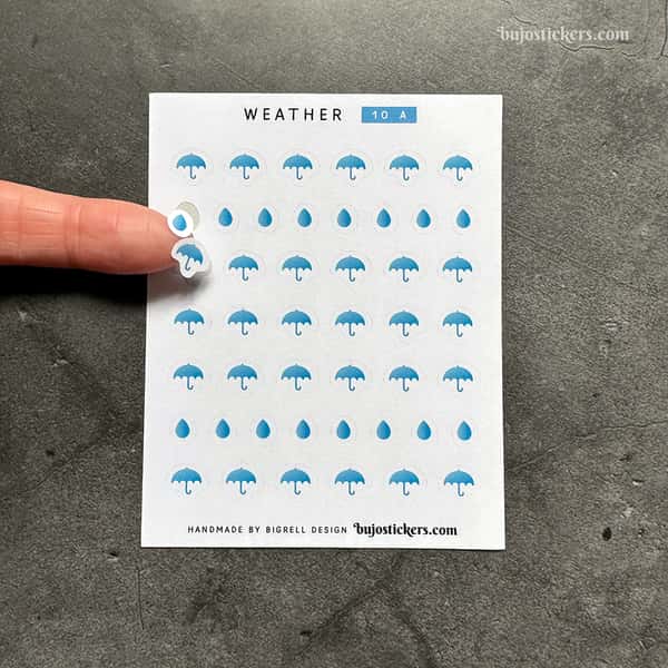 Stickers – Vädersymboler Paraply och Regndroppe – fyra färger