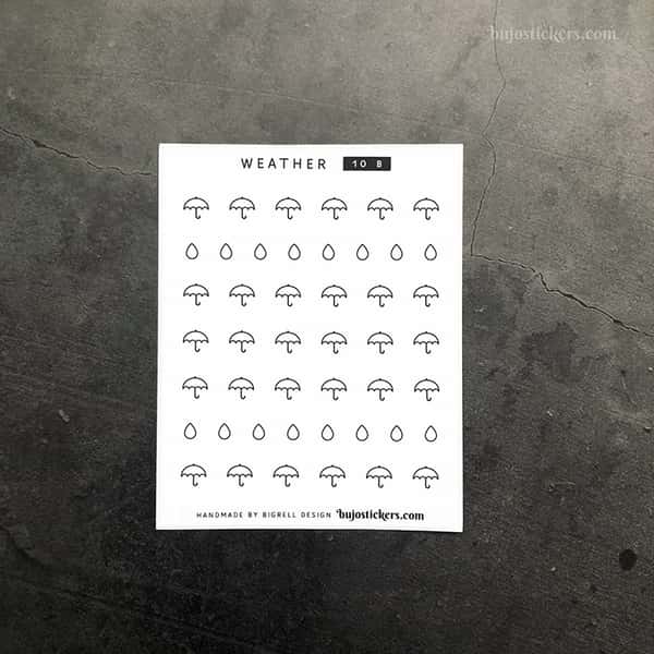 Stickers – Vädersymboler Paraply och Regndroppe – fyra färger