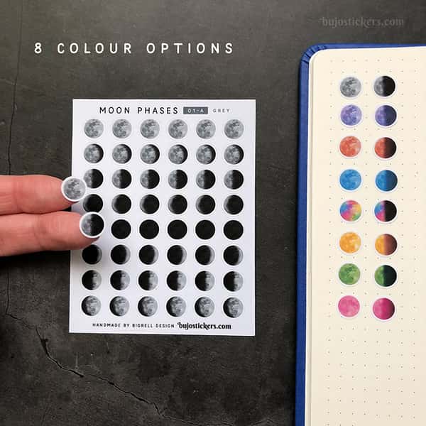 Stickers – Månfaser – 8 faser per måncykel – Välj färg!