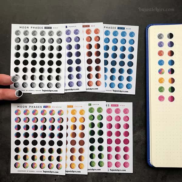 Stickers – Månfaser – 8 faser per måncykel – Välj färg!