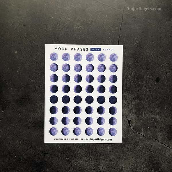 Stickers – Månfaser – 8 faser per måncykel – Välj färg!