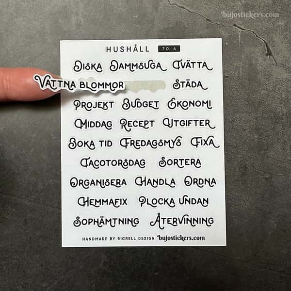 Stickers – Hushåll. Ord. Rubriker för listor. Välj färg!