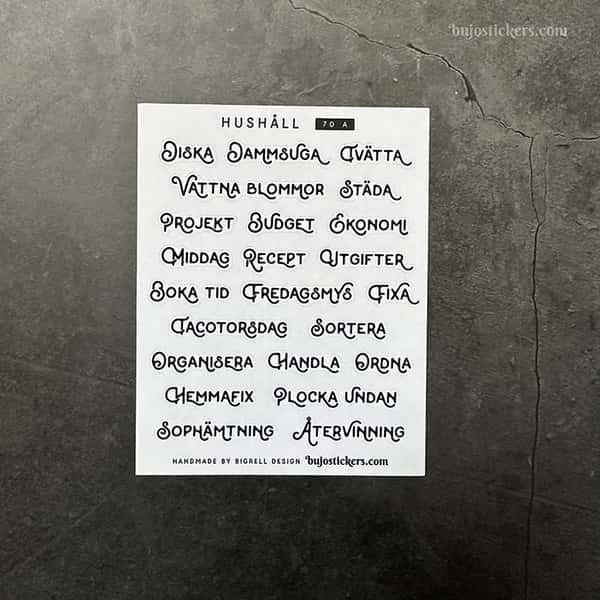 Stickers – Hushåll. Ord. Rubriker för listor. Välj färg!