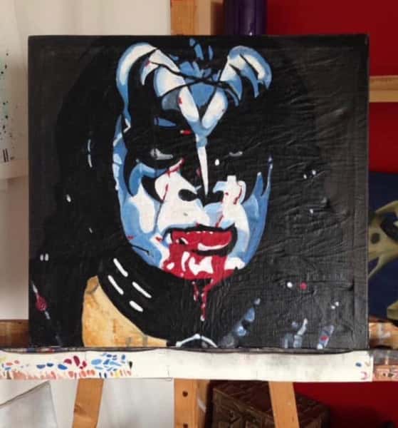 Gene Simmons - Kraftfull rockikon i olja | Handmålad tavla 55×55 cm