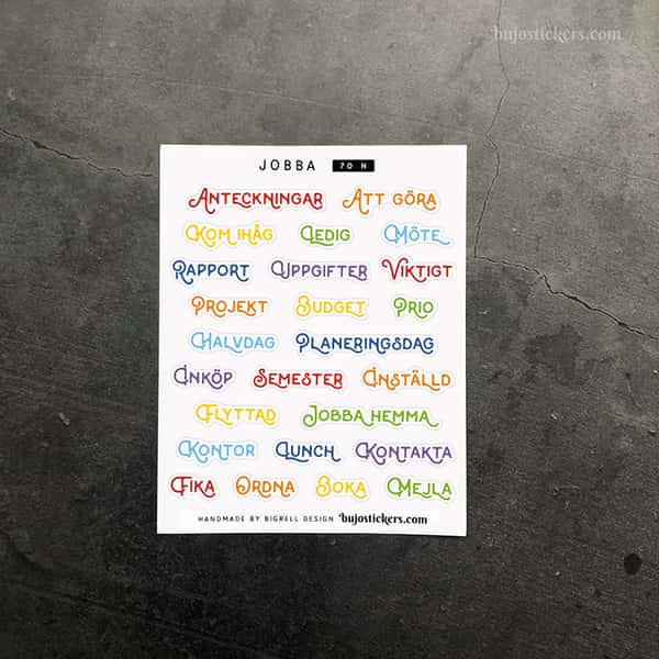 Stickers – Jobba/Arbeta. Ord. Rubriker för listor.