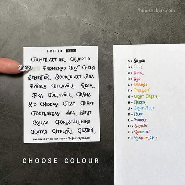 Stickers – Fritid. Ord/rubriker. Välj färg!