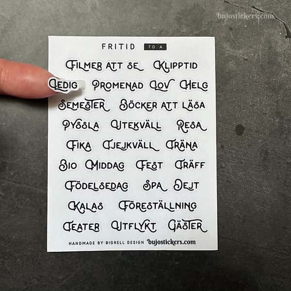 Stickers – Fritid. Ord/rubriker. Välj färg!