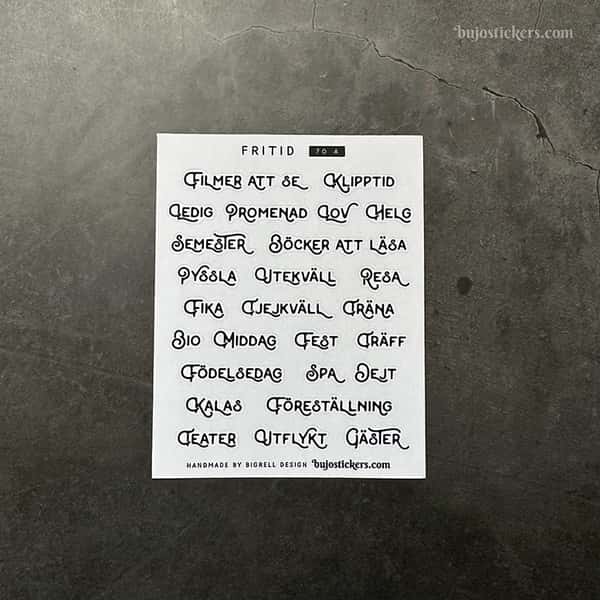 Stickers – Fritid. Ord/rubriker. Välj färg!