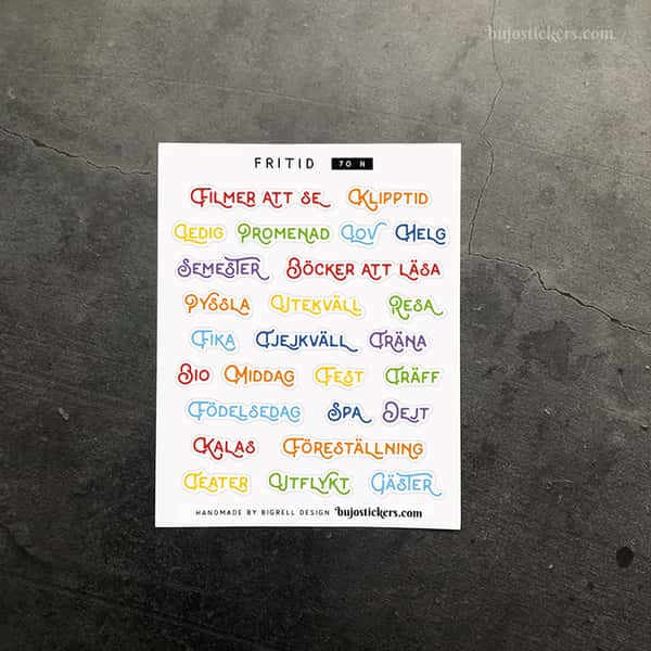 Stickers – Fritid. Ord/rubriker. Välj färg!