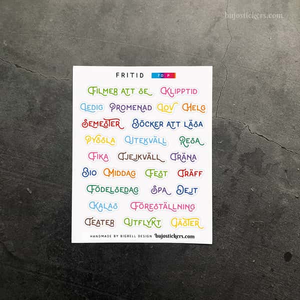 Stickers – Fritid. Ord/rubriker. Välj färg!
