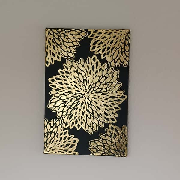 Handmålad Svart Canvastavla – Gyllene Elegans & Guldfolie
